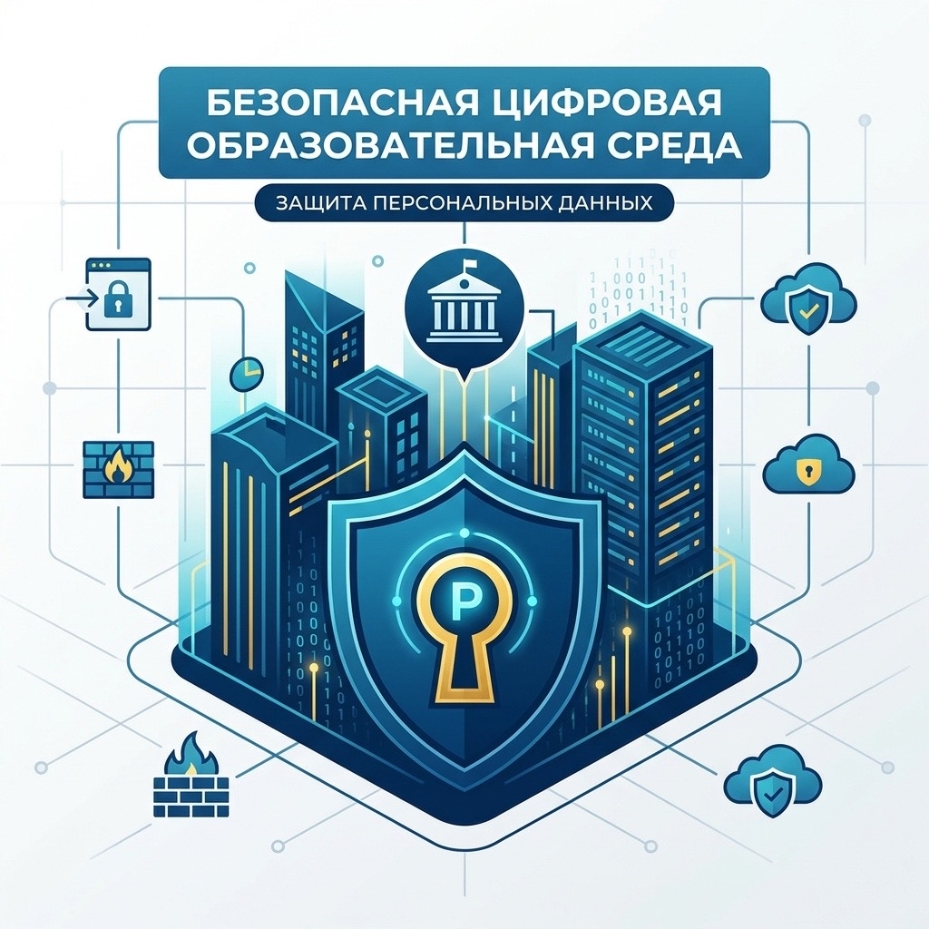 modern university campus with digital learning platforms security, educational technology protection, students with tablets